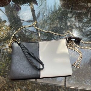 Charming Charlie Black and White Clutch with Chain Strap